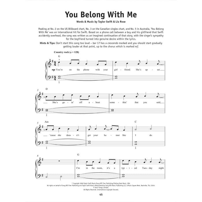 Really Easy Piano Taylor Swift Easy Book