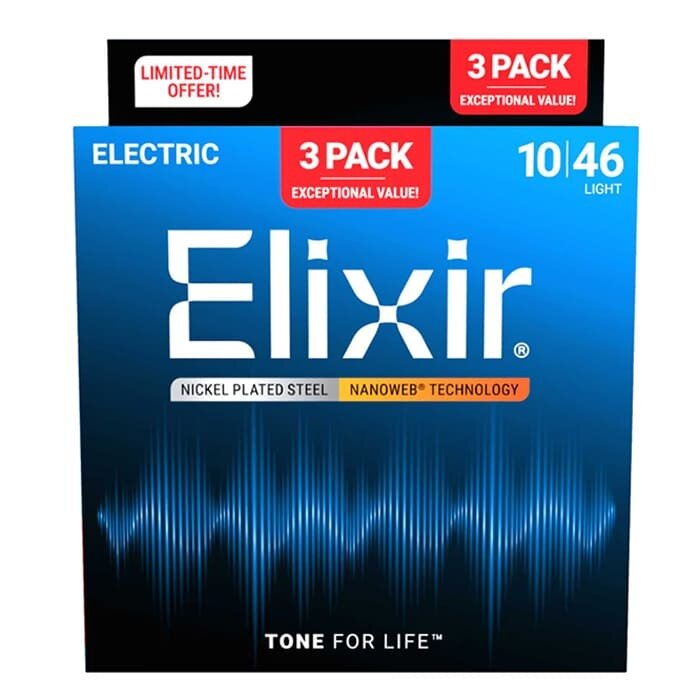 Elixir (3 Pack 12052) Electric Guitar String Nanoweb  Light 10-46