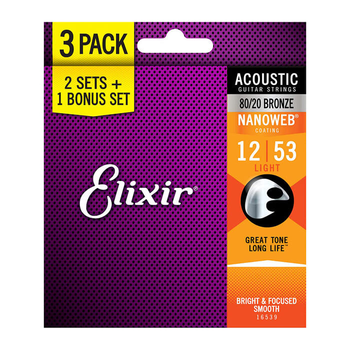 Elixir (3 Pack 11027) Acoustic Guitar String 80/20 Custom Light 11-52