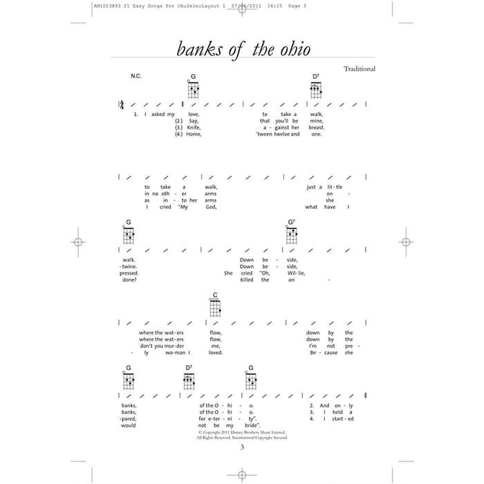 21 Easy Songs Arranged For Ukulele Uke Lyrics & Chords Book