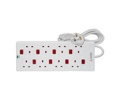 Mercury 8 Gang 2M Extension Lead With Surge Protection and 8 Neon Switches