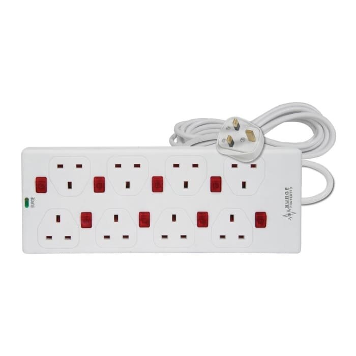 Mercury 8 Gang 2M Extension Lead With Surge Protection and 8 Neon Switches
