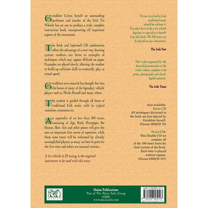 Cotter Geraldine Traditional Irish Tin Whistle Tutor Pwh Book
