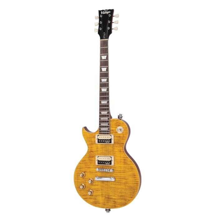 Vintage Vintage V100AFD Reissued Electric Guitar Lef Hand Paradise Flamed Amber