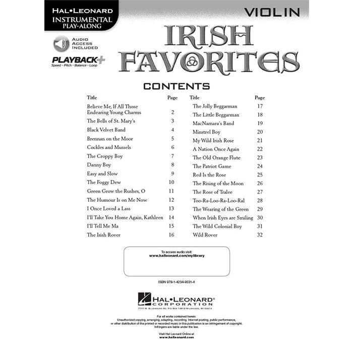 Instrumental Play-Along Irish Favorites Violin Book