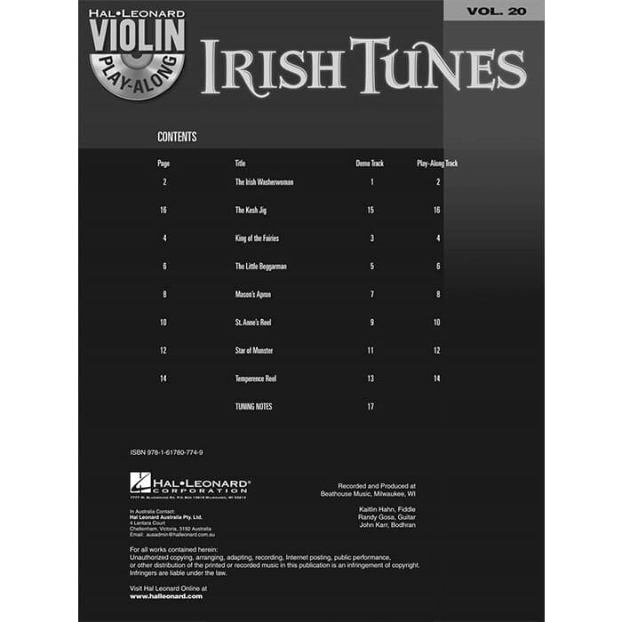 Violin Play-Along Volume 20: Irish Tunes (Book/Online Audio)