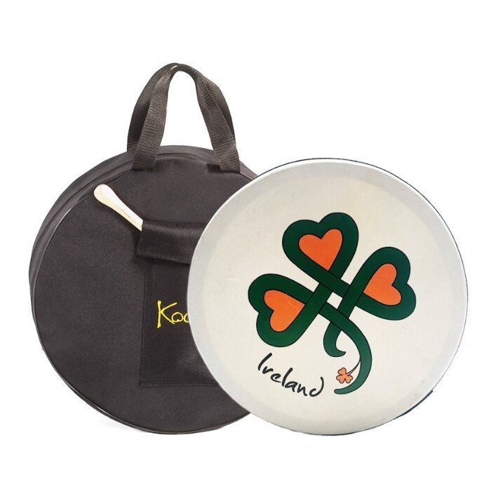 Koda Bodhran 12”x3” Black - Ireland Shamrock with Bag & Beater