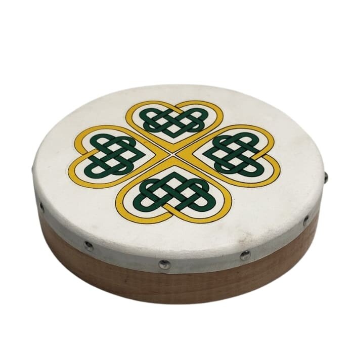 Koda Bodhran 8”x1 1⁄2” Natural - Celtic Knots in Hearts with Beater