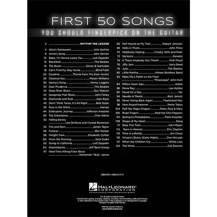 First 50 Songs You Should Fingerpick On Guitar Gtr Tab Book