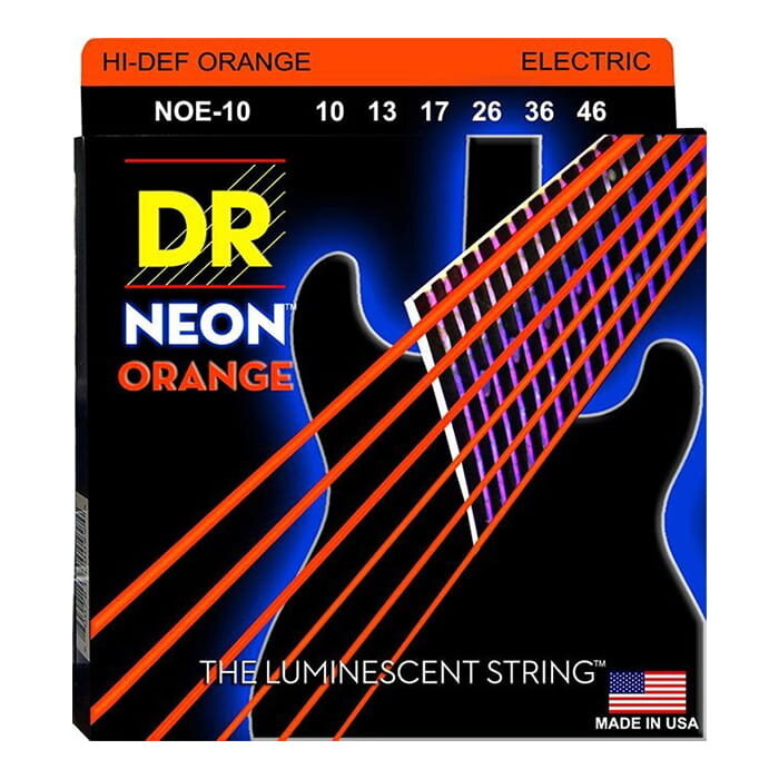 DR Neon HIDEF NOE-10 10-46 UV Electric Guitar Strings Orange Nickel