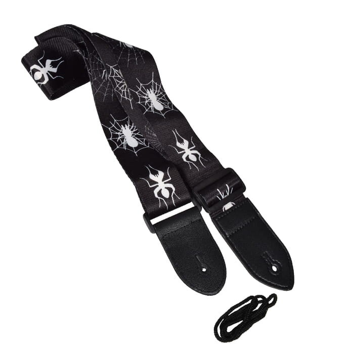 Chord Printed Design Webbing Guitar Strap White Spider