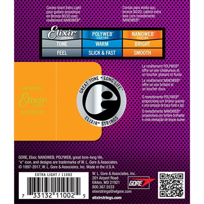 Elixir 11002 Nanoweb Extra Light 80/20 Acoustic Guitar String