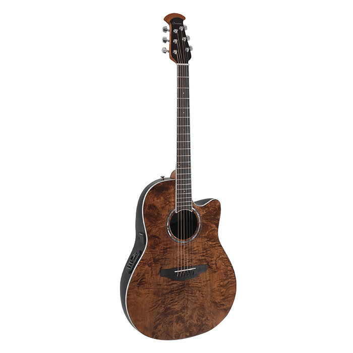 Ovation Celebrity Trad PL Guitar CS24P-NBM-G Mid-Cutaway, Nutmeg Burled Map
