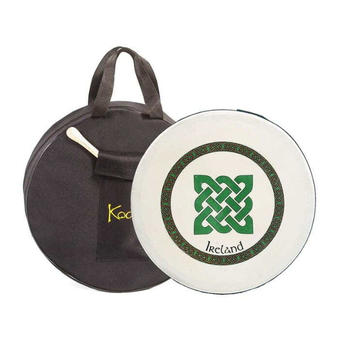 Koda Bodhran  14" X 3" Black - Green Square Celtic Knot With Bag & Beater