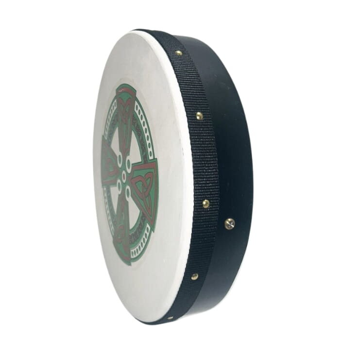 Koda Bodhran  14" X 3" Black - Orange And Green Celtic Cross With Bag & Beater