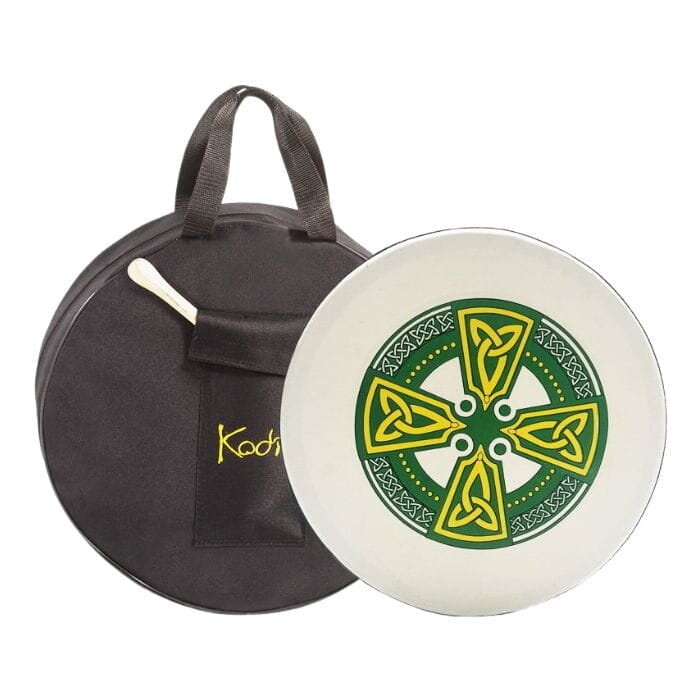 Koda Bodhran  16" X 4" Black - Celtic Cross Green With Bag & Beater