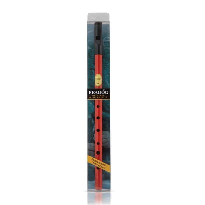 Feadog Red D Whistle, Black Top - PRESENTATION PACK