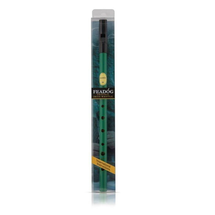 Feadog Green D Whistle, Black Top - PRESENTATION PACK