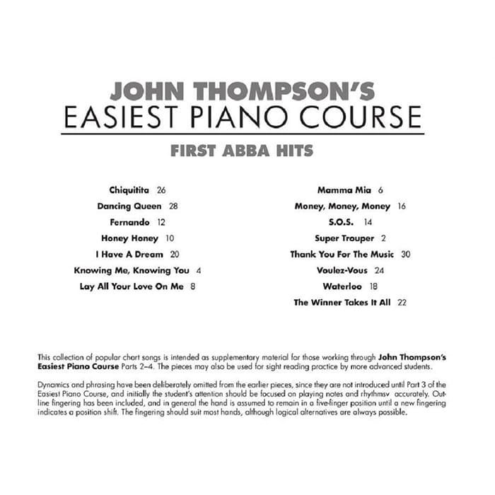John Thompson’s Easiest Piano Course First Abba Hits