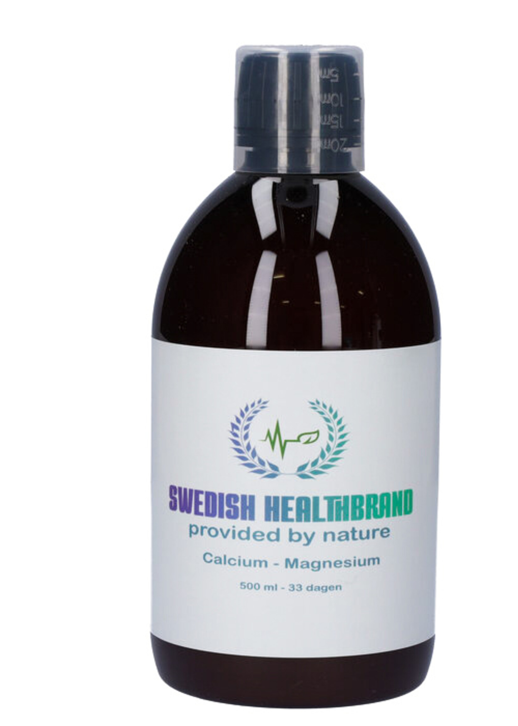 Swedish Healtbrand Swedish Healthbrand Calcium - Magnesium vloeibare vitamine ( NON-GMO ) voor 33 dagen inclusief maatbeker, zink, vitamine C + D, vegan, glutenvrij, gistvrij, 500ml inhoud dagelijkse inname 15ml