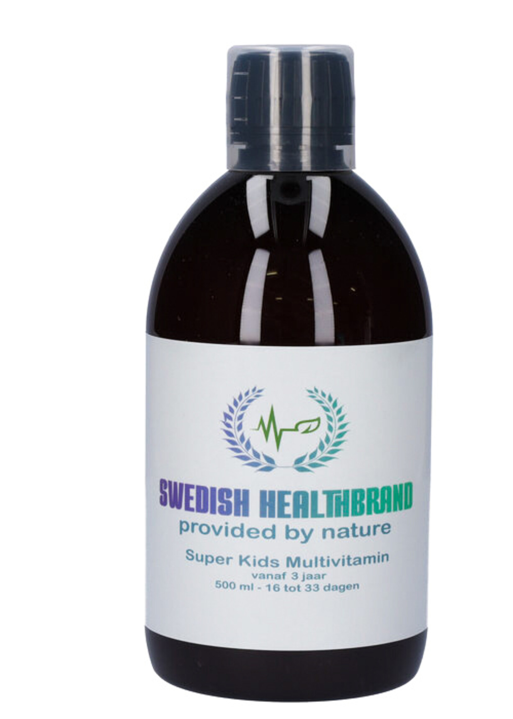 Swedish Healtbrand Swedish Healthbrand SUPER KIDS Multivitaminen ( van 3 tot 12 jaar ) vloeibare vitamine ( NON-GMO ) voor 16 tot 33 dagen inclusief maatbeker voor inname, rijk aan bouwstoffen vegan, glutenvrij, gistvrij, 500ml inhoud dagelijkse inname 15ml tot 30ml