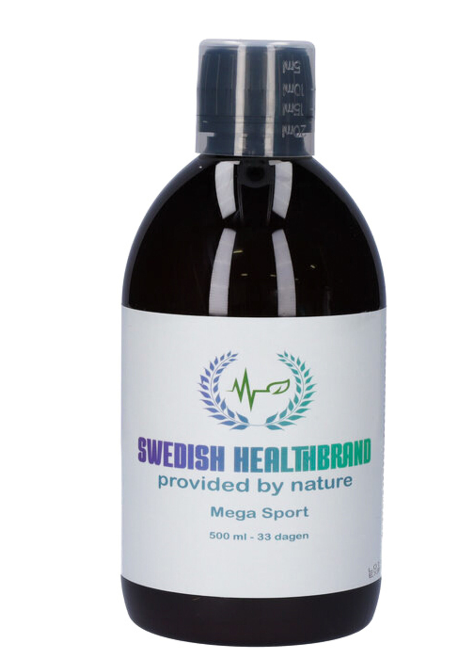 Swedish Healtbrand Swedish Healthbrand Mega Sport vloeibare vitamine ( NON-GMO ) voor 33 dagen inclusief maatbeker voor inname met 142 actieve ingredienten, 69 verschillende mineralen, Amino zuren, Super Greens - 500ml inhoud dagelijkse inname 15ml