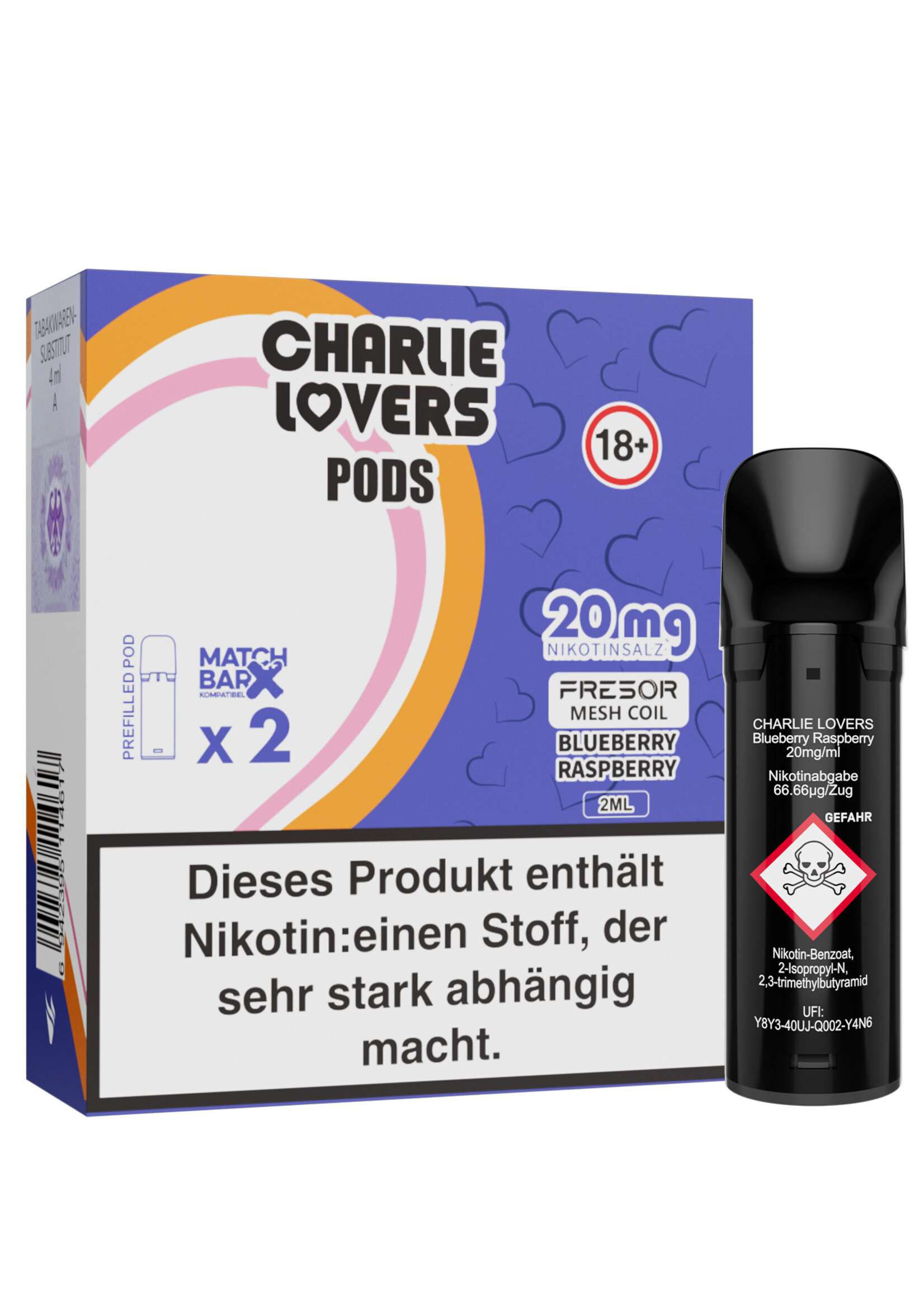 Charlie Lovers Pods - BLUEBERRY RASPBERRY - 2St - (Elfa Kompatibel)