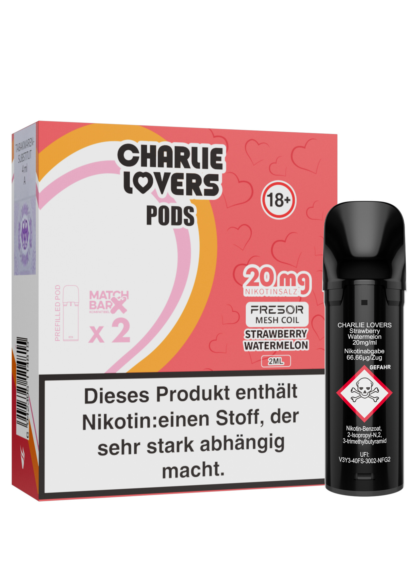Charlie Lovers Pods - STRAWBERRY WATERMELON - 2St - (Elfa Kompatibel)
