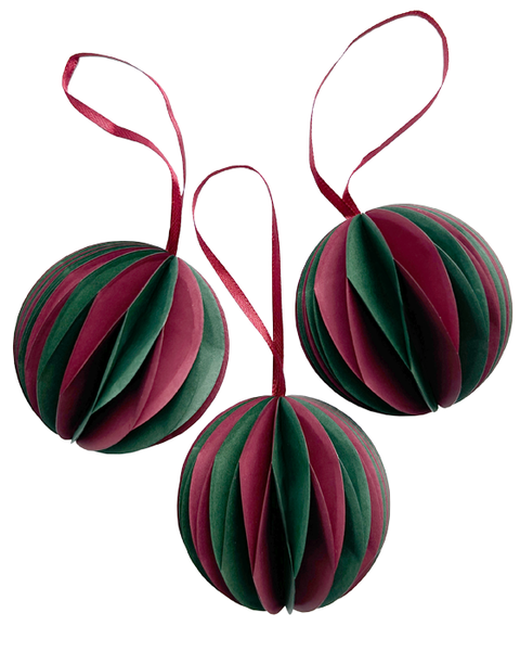 10x 2 COLOURED XMAS RED AND XMAS GREEN PAPER BALL