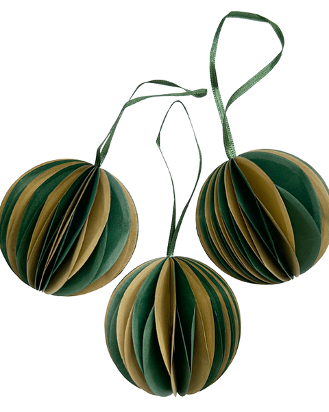 10x 2 COLOURED XMAS GREEN AND COFFEE PAPER BALL