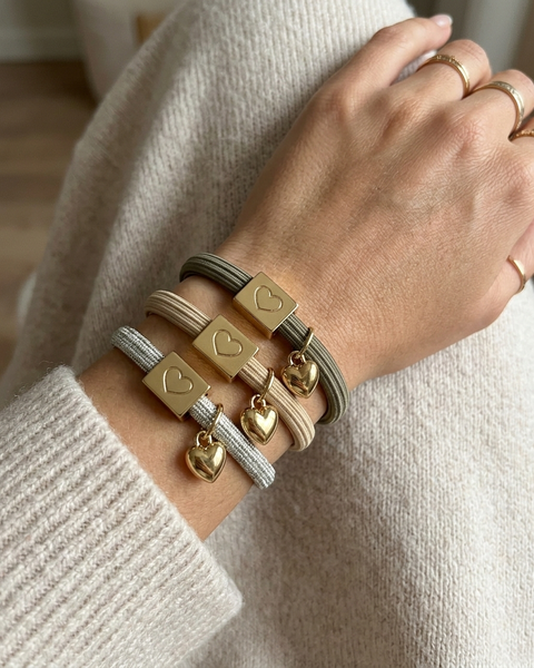 10 BRACELETS ELASTIQUES POUR CHEVEUX OLIVE COEUR
