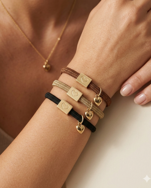 10 BRACELETS ELASTIQUES POUR CHEVEUX MARRONS A SCINTILLER COEUR