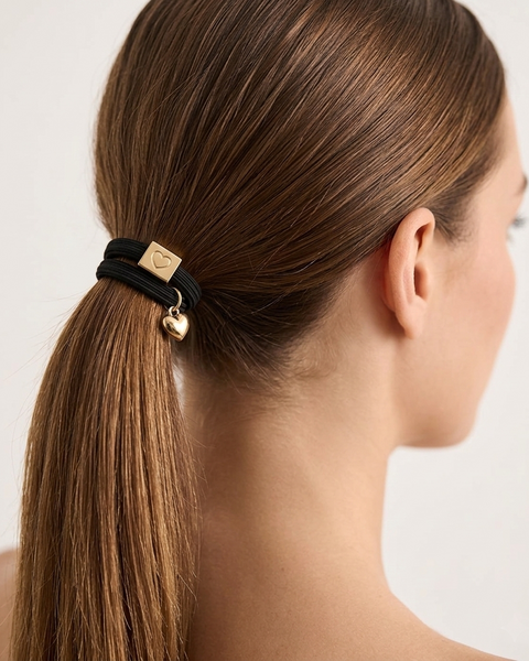 10 BRACELETS ELASTIQUES POUR CHEVEUX NOIRS COEUR
