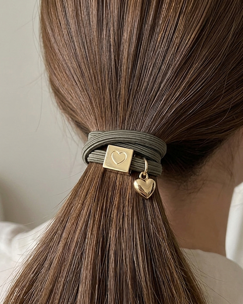 10 BRACELETS ELASTIQUES POUR CHEVEUX OLIVE COEUR