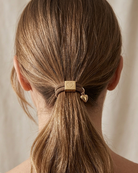 10 BRACELETS ELASTIQUES POUR CHEVEUX MARRON COEUR