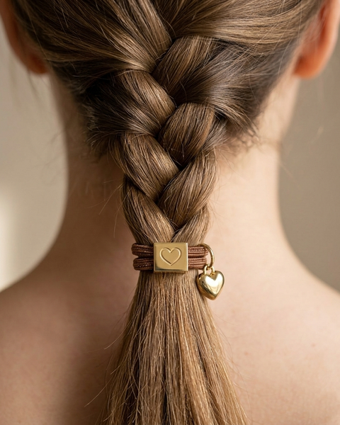 10 BRACELETS ELASTIQUES POUR CHEVEUX MARRONS A SCINTILLER COEUR