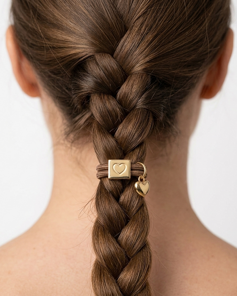 10 BRACELETS ELASTIQUES POUR CHEVEUX MARRON COEUR