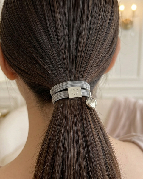 10 BRACELETS GRIS CLAIR ELASTIQUES POUR CHEVEUX BRELOQUES ARGENTEES