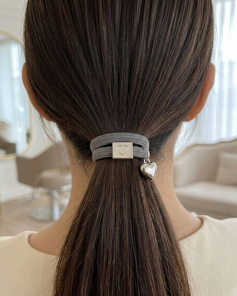 10 BRACELETS GRIS ELASTIQUES POUR CHEVEUX CHARMS ARGENT