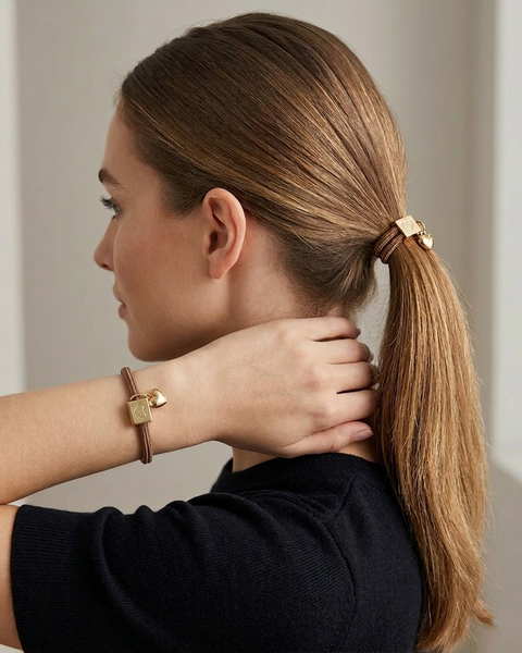 10 BRACELETS ELASTIQUES POUR CHEVEUX MARRON COEUR