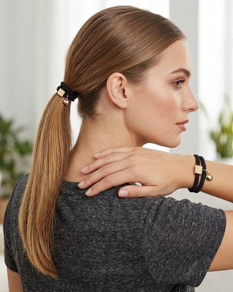 10 BRACELETS ELASTIQUES POUR CHEVEUX NOIRS COEUR