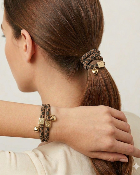 10 ELASTIQUES POUR CHEVEUX BRACELETS LEOPARD