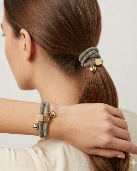 10 BRACELETS ELASTIQUES POUR CHEVEUX GRIS ET DORES