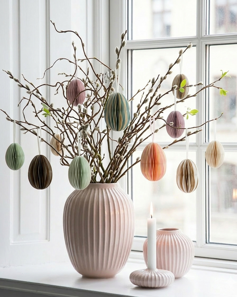 10 OEUFS EN PAPIER JAUNE CLAIR ROSE CLAIR