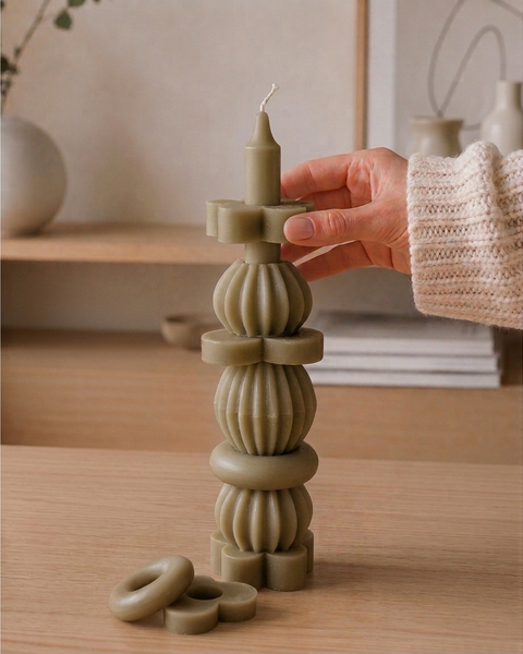 6 BOUGIES À EMPILER 25 CM VERT OLIVE - L'ORIGINAL