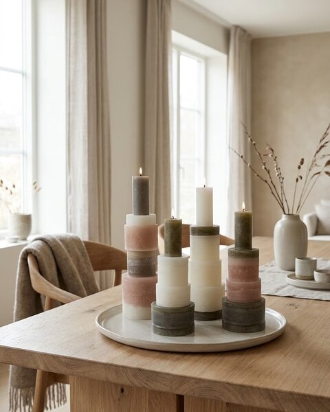 STACKABLE CYLINDER CANDLE WARM SAND