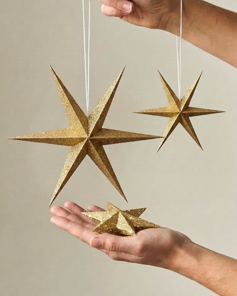 20 GOLDENE GLITZERNDE PAPIERSTERNE