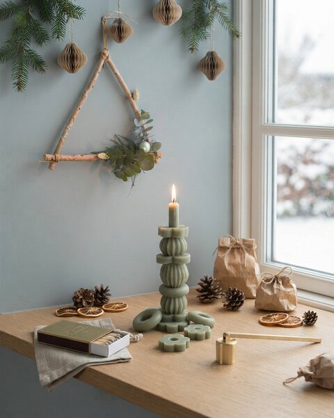 1 STACK CANDLE 25CM OLIVE GREEN - THE ORIGINAL