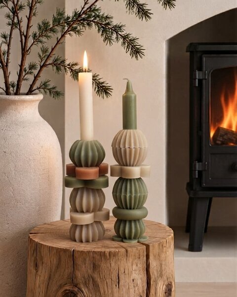 1 STACK CANDLE 21CM OLIVE GREEN - THE ORIGINAL
