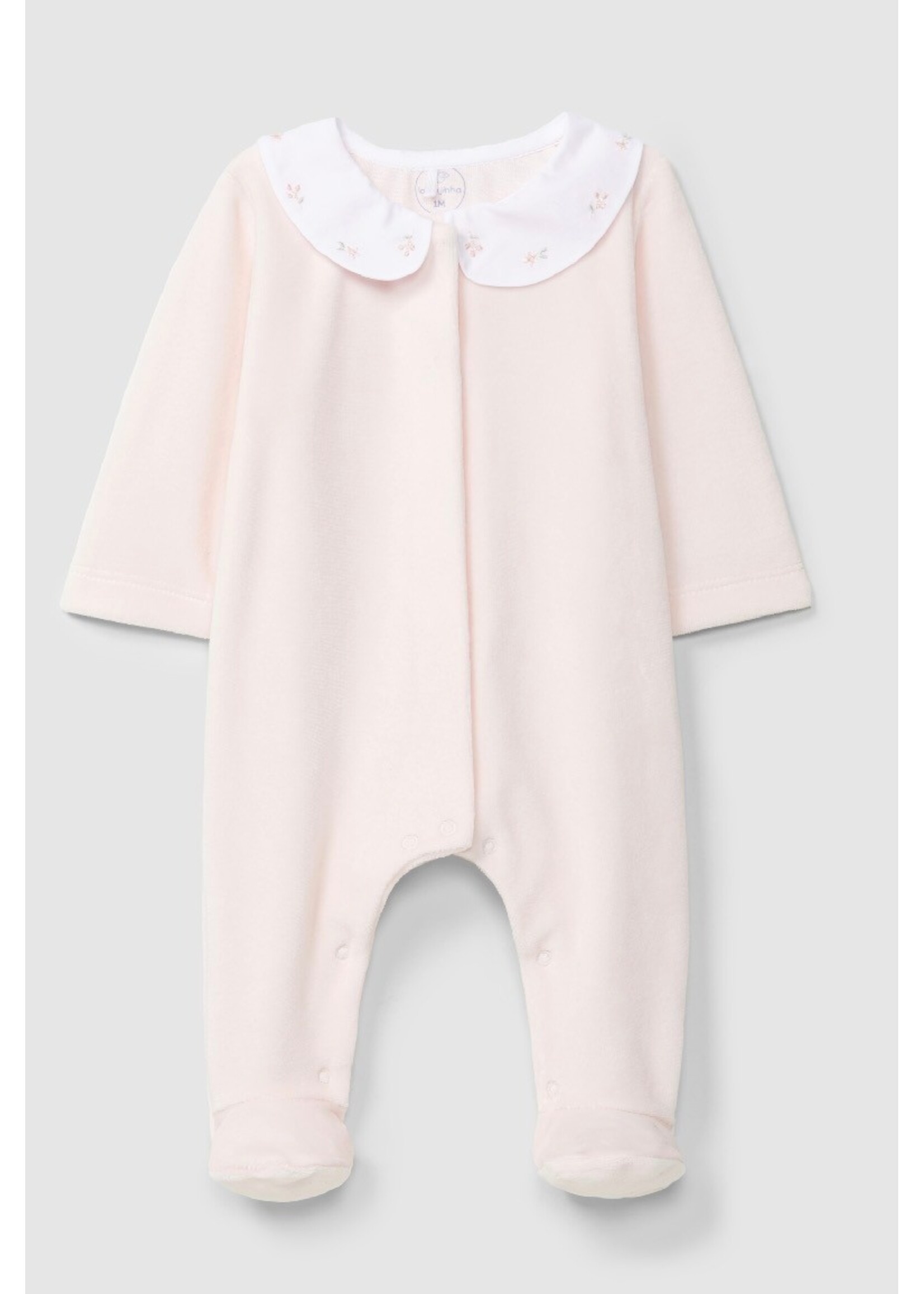 LARANIJNHA I6534 Babygrow in velvet collar with delicate floral embroidery